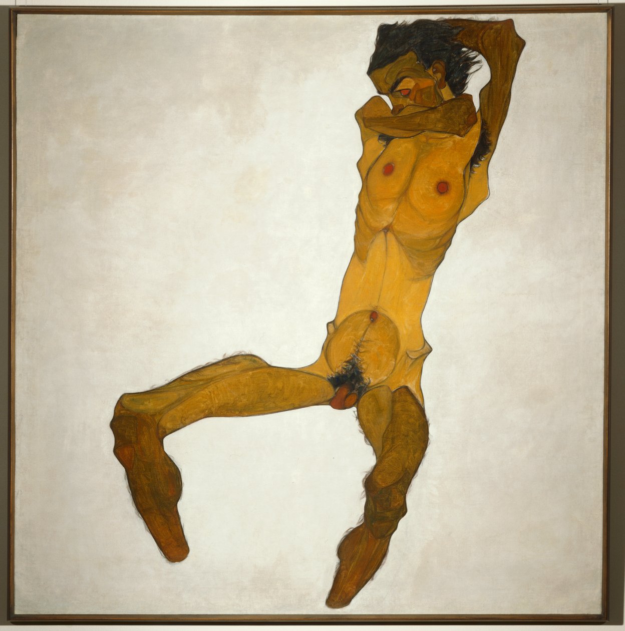 Sitzender Männerakt ... （布面油画和水彩画） 作者 埃贡·席勒（Egon Schiele）