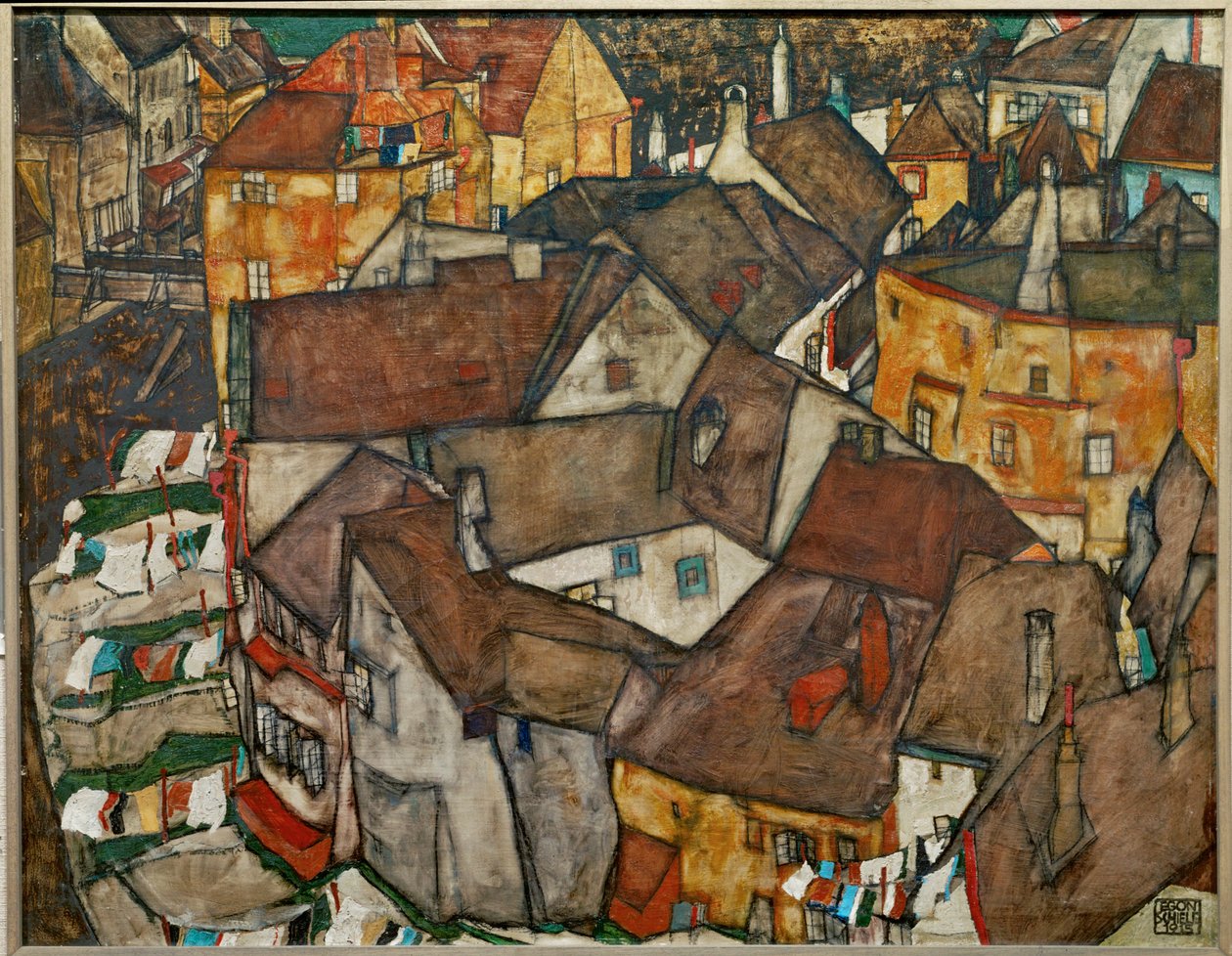 小镇 - 捷克斯洛伐克的克鲁莫（布面油画） 作者 埃贡·席勒（Egon Schiele）