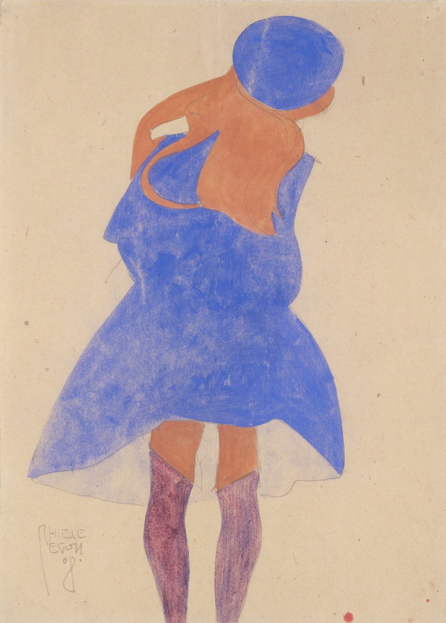 站立的女孩，后视图，1908年。 作者 埃贡·席勒（Egon Schiele）