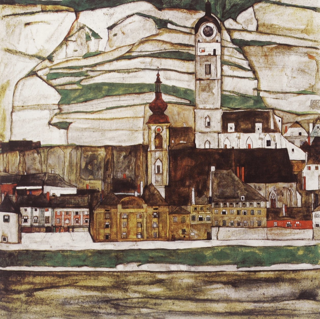 多瑙河畔斯坦因（克雷姆斯区） 作者 埃贡·席勒（Egon Schiele）