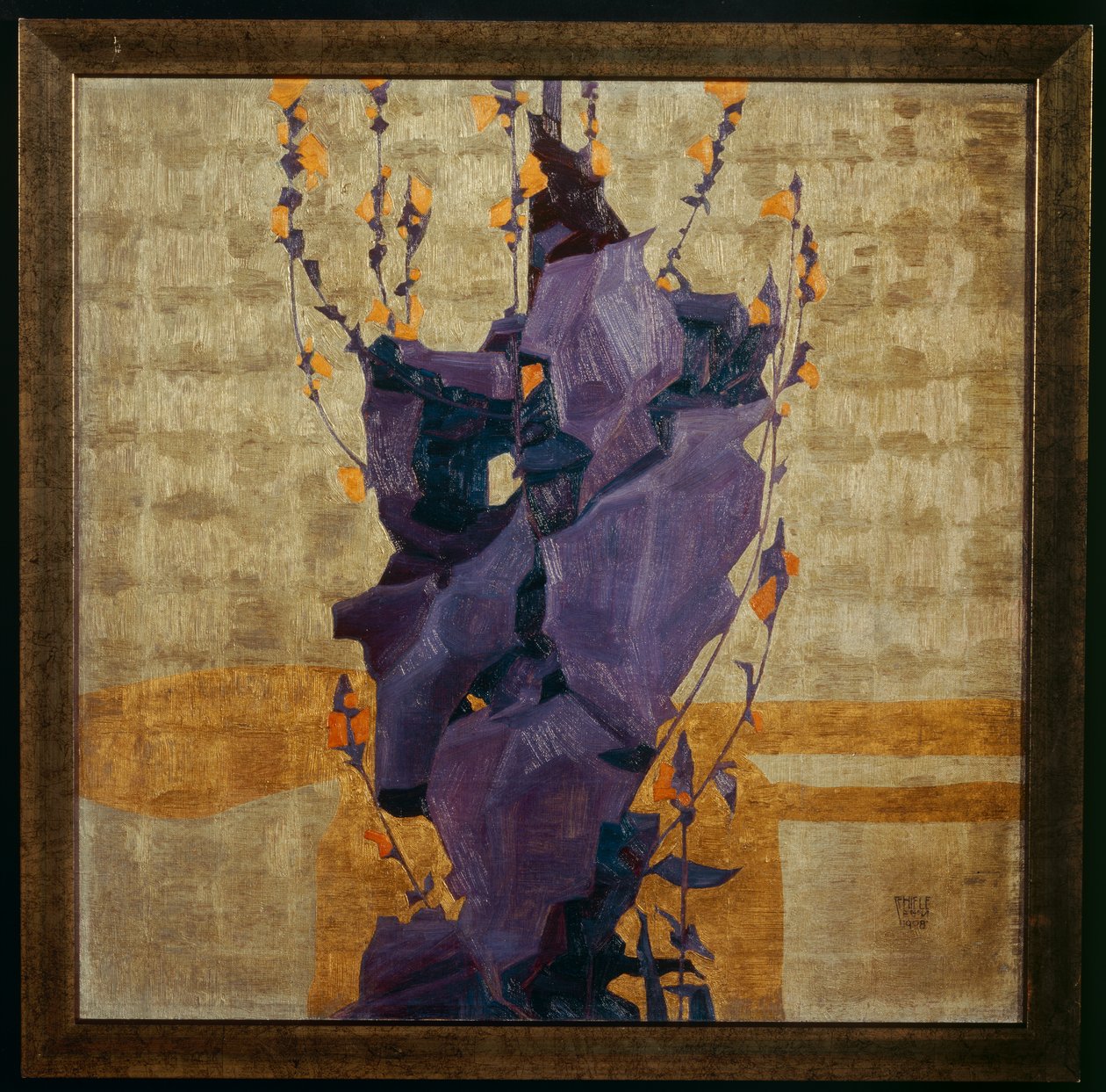装饰背景上的造型花朵......（青铜器） 作者 埃贡·席勒（Egon Schiele）