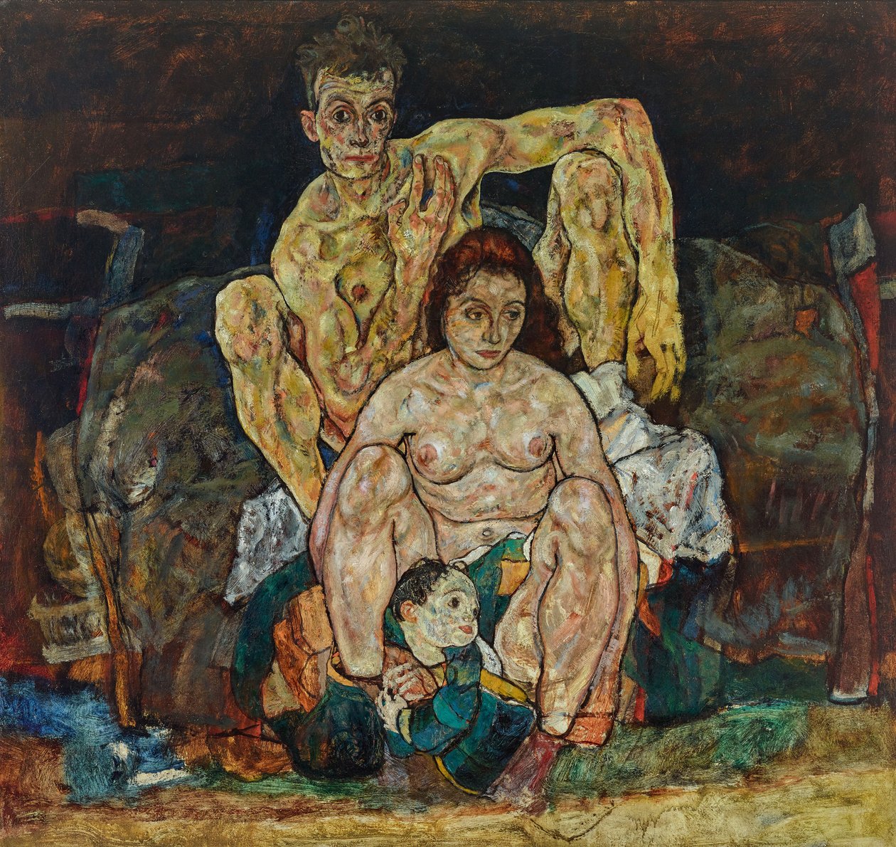 家庭蹲点夫妇》，1918年。 作者 埃贡·席勒（Egon Schiele）
