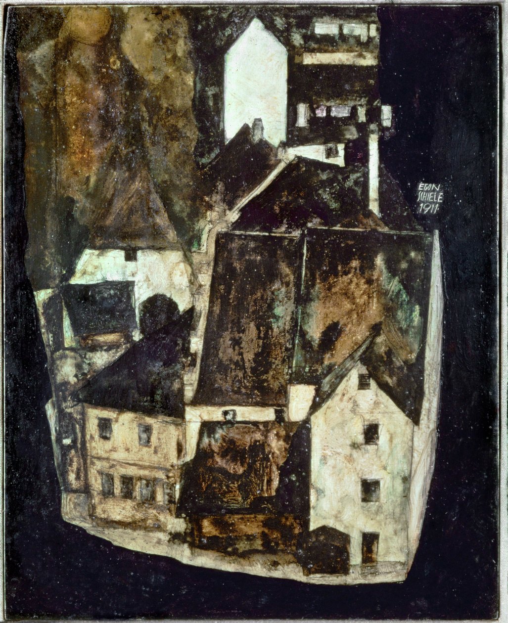 Tote Stadt III (Stadt am blauen Fluss III) [Dead town Iii (Town on the Blue River III)]，...（木板上的油彩和水粉画） 作者 埃贡·席勒（Egon Schiele）