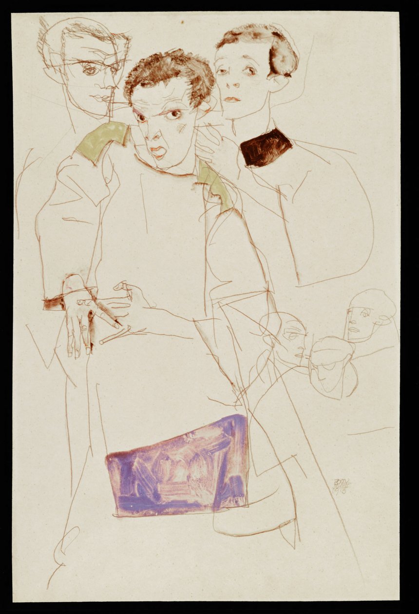 三重自画像（水粉、水彩和铅笔） 作者 埃贡·席勒（Egon Schiele）