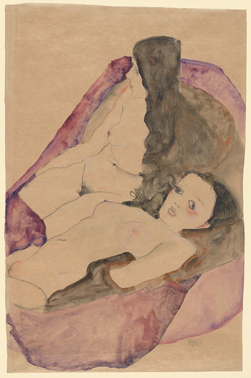 两个斜倚的裸体，1911年。 作者 埃贡·席勒（Egon Schiele）