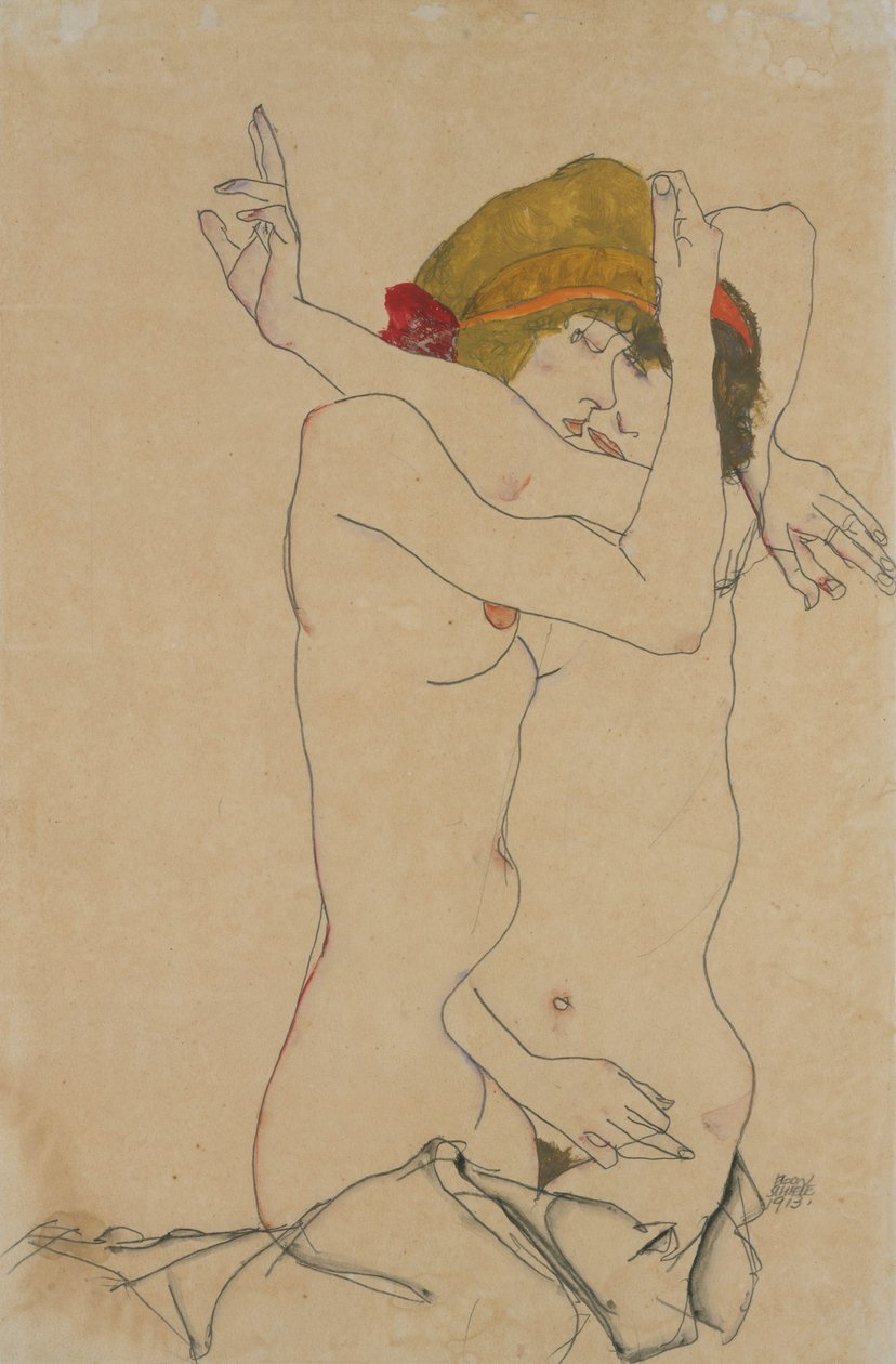 两个女人拥抱，1913年 作者 埃贡·席勒（Egon Schiele）