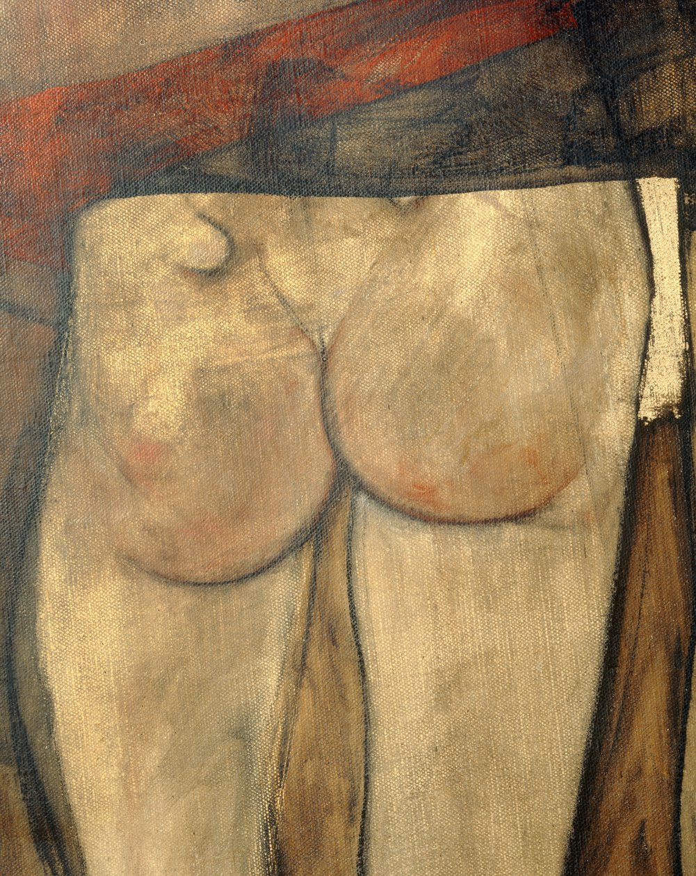 肩披围巾的裸女，残片...(布面油画） 作者 埃贡·席勒（Egon Schiele）