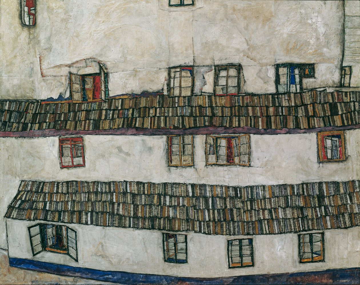 一所房子的窗户外墙，1914年。 作者 埃贡·席勒（Egon Schiele）