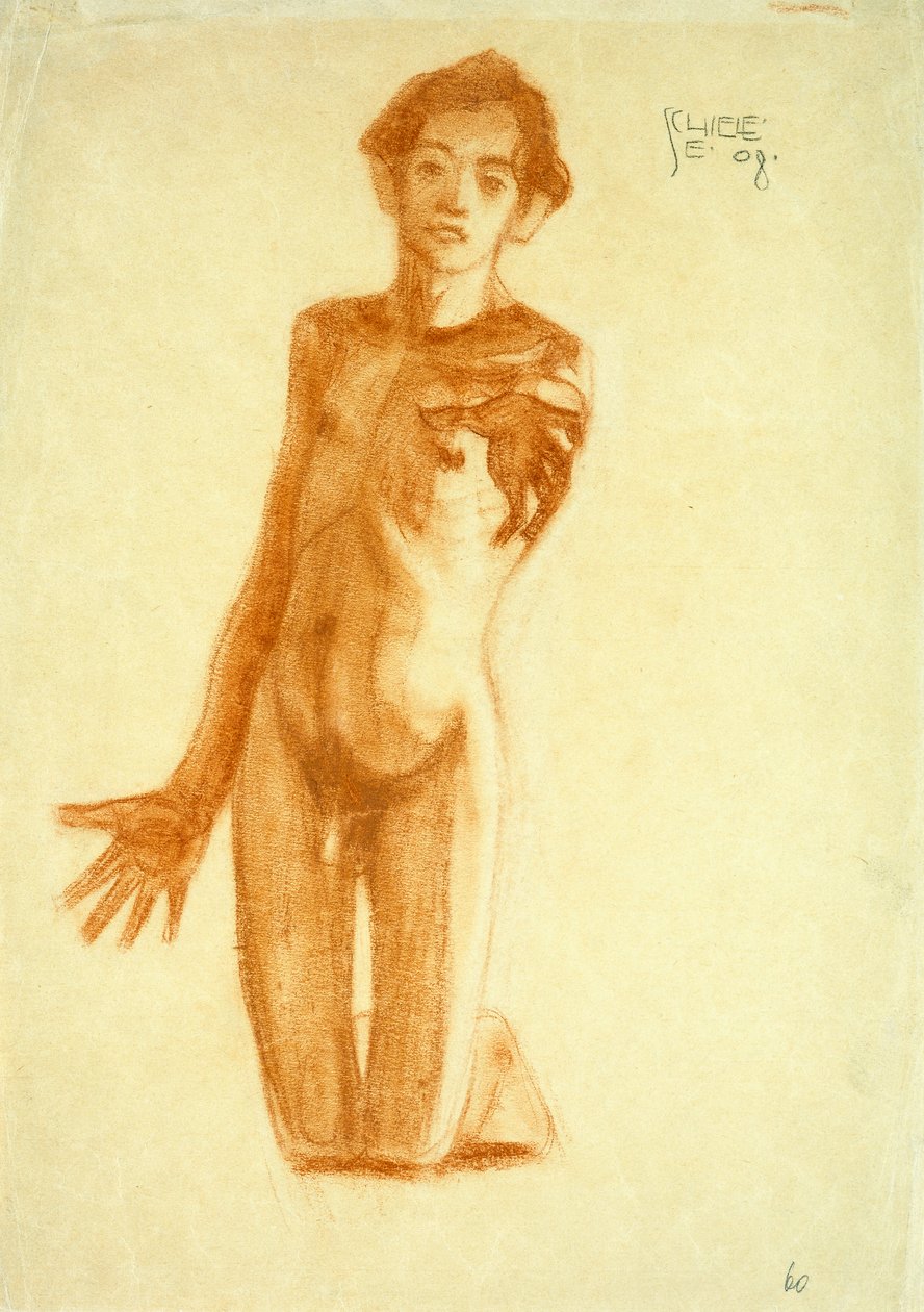 跪着的年轻人，1908年 作者 埃贡·席勒（Egon Schiele）