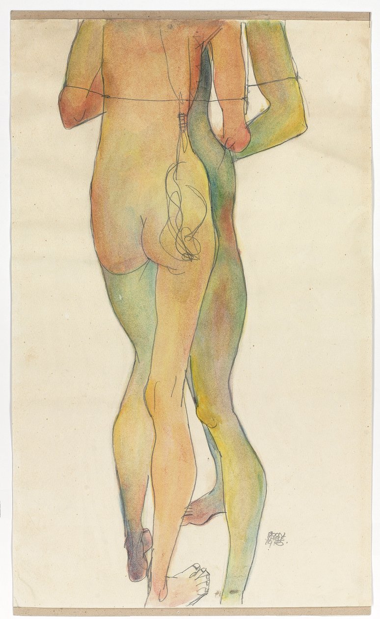 两个站立的裸体，1913年 作者 埃贡·席勒（Egon Schiele）