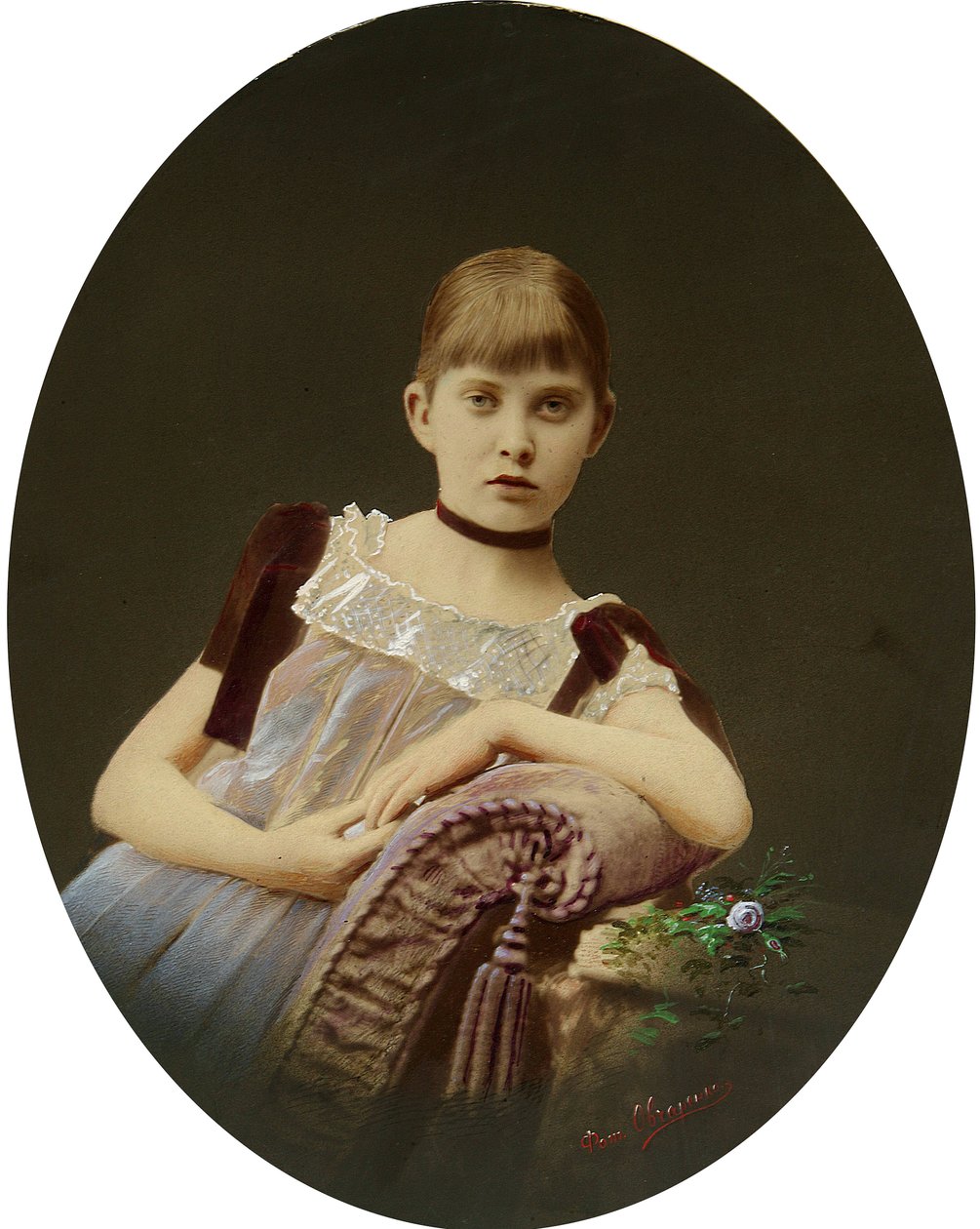 一个女孩的肖像。 银明胶摄影，水粉画，作者：Egor Maximovich Ovcharenko（？-1902） 作者 叶戈尔·马克西莫维奇·奥夫恰连科