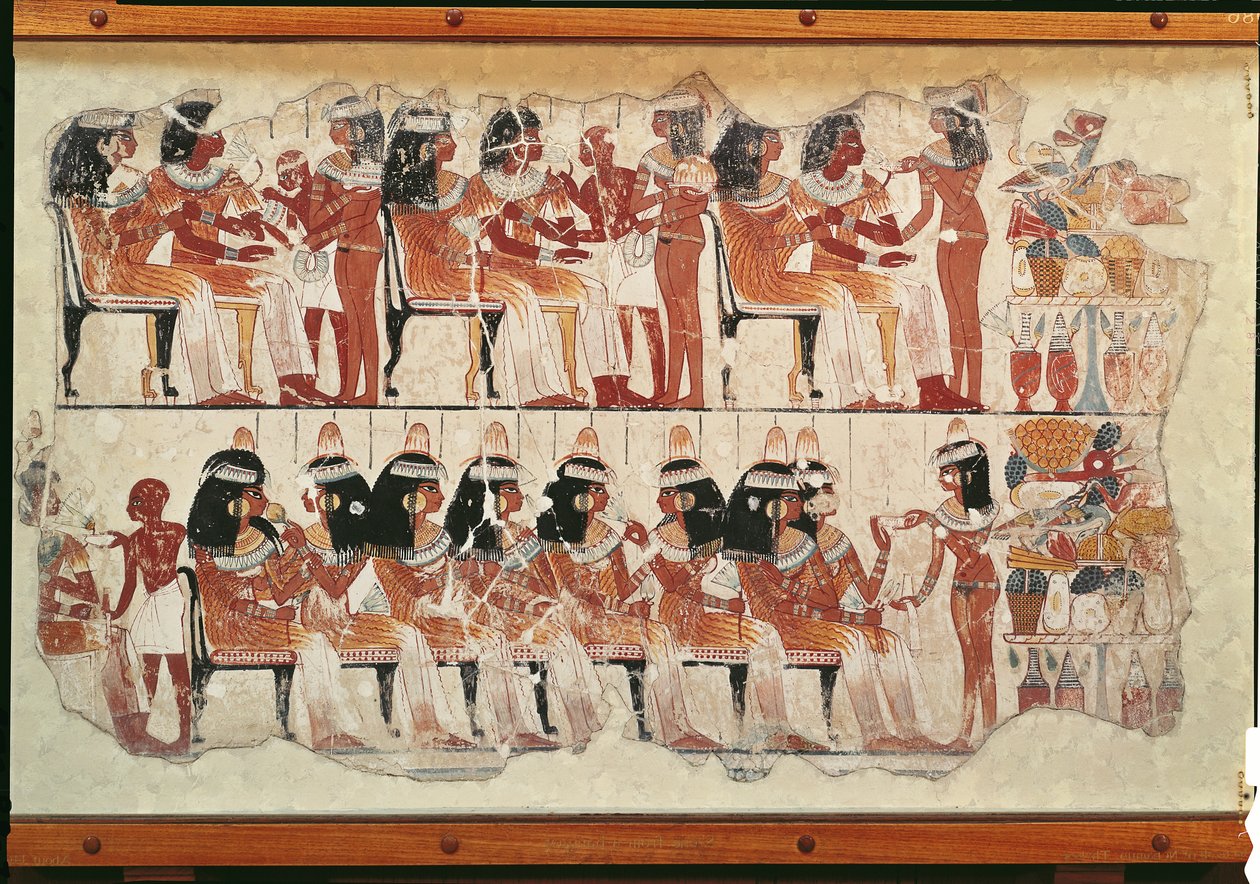 宴会场景，来自底比斯，公元前1400年（壁画） 作者 埃及第十八王朝