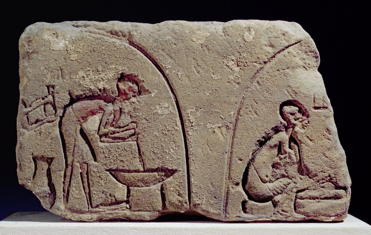食物准备的救济，Amarna，公元前14世纪（石灰石） 作者 埃及第十八王朝
