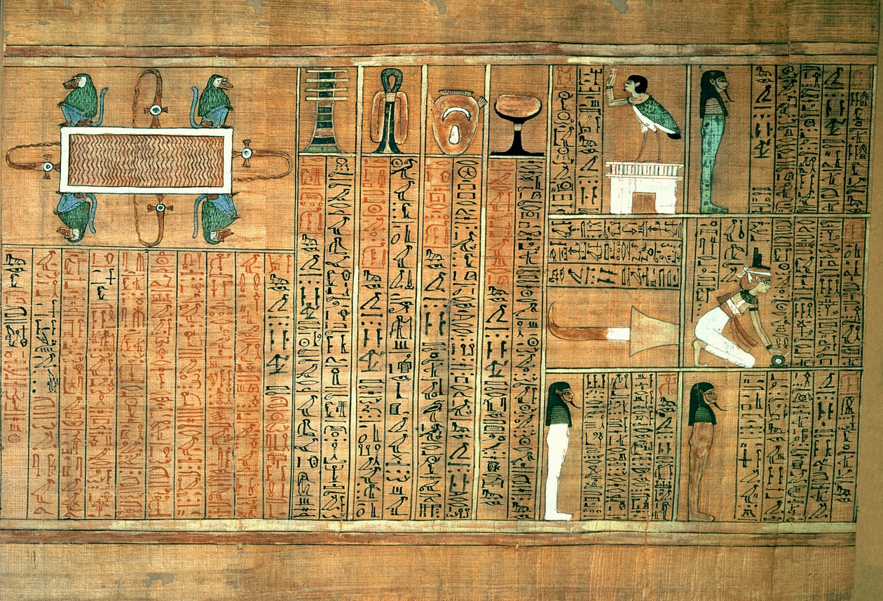 详细描绘了死者和他的巴，来自抄写员的死亡之书，c.1250（彩绘纸莎草纸） 作者 埃及第19王朝