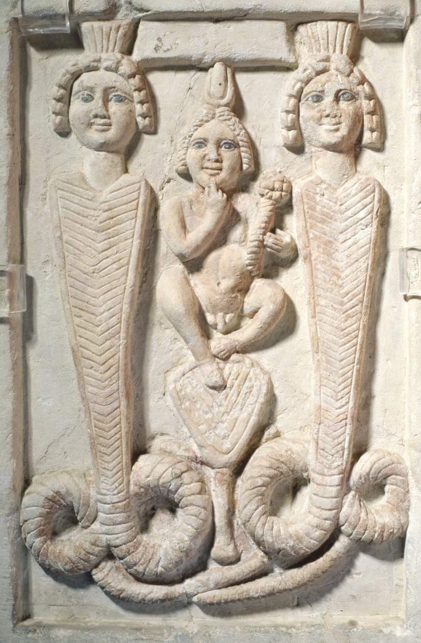 Lotus，Coptic（石灰石）上的Harpocrates 作者 埃及人