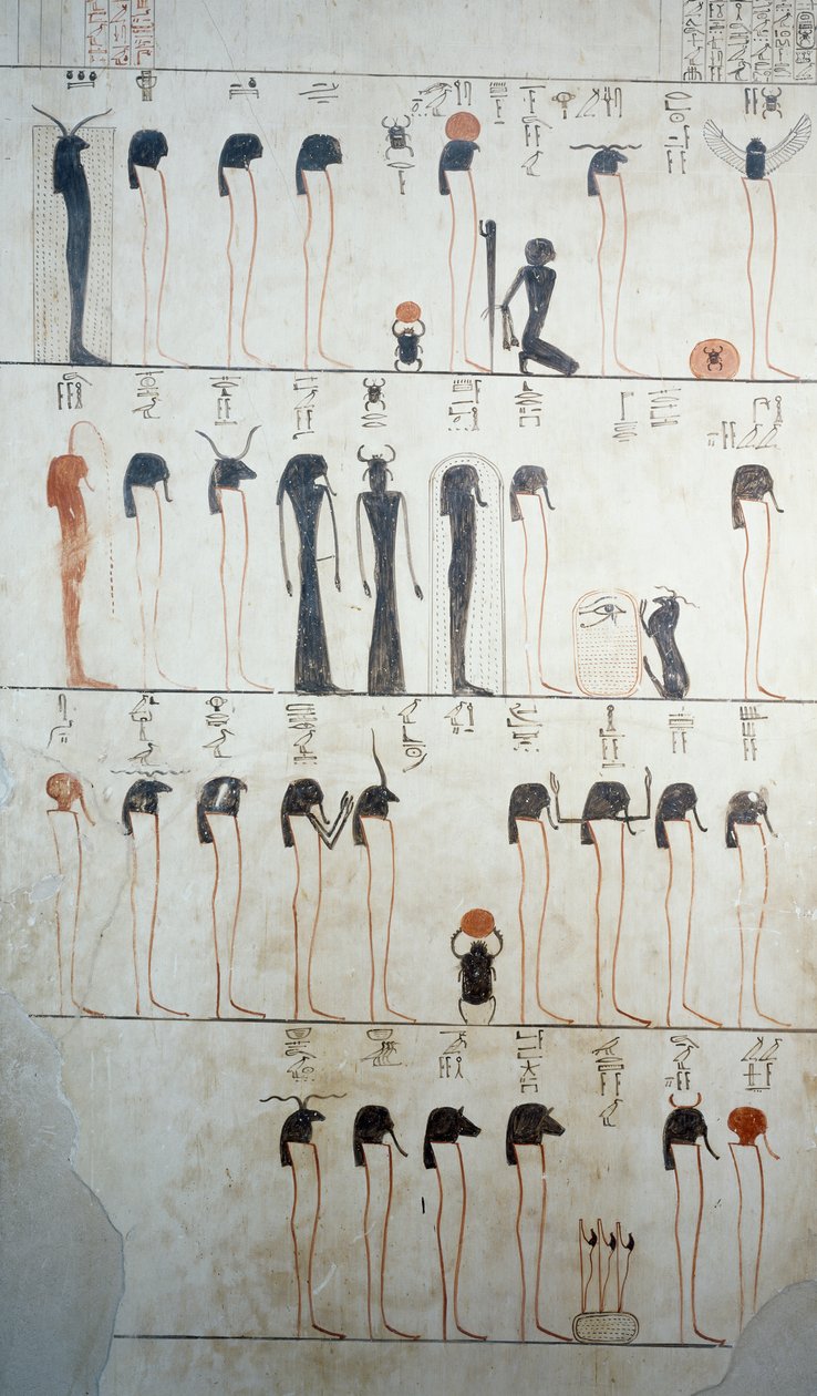 卢克索底比斯国王谷图特摩西三世墓室壁画细节中的 "拉 "的描述（联合国教科文组织世界遗产名录）。 作者 埃及第十八王朝