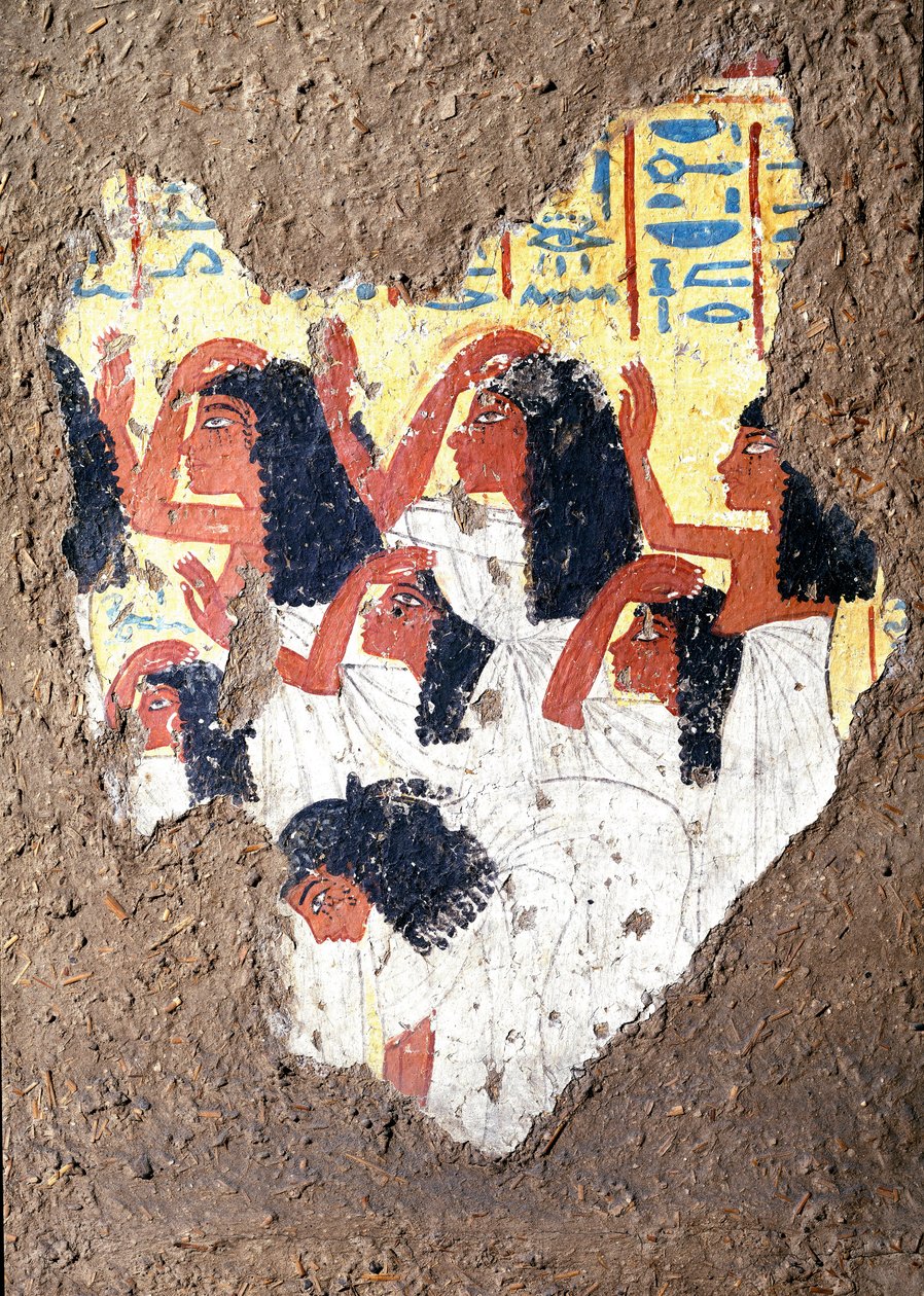 埃及古物：画家玛雅墓壁画，一组哭泣。 第十八王朝。 来自 Maia 教堂，Deir el-Medineh (el Medineh)，新帝国昏暗。 67 厘米都灵，埃及博物馆 作者 埃及第十八王朝