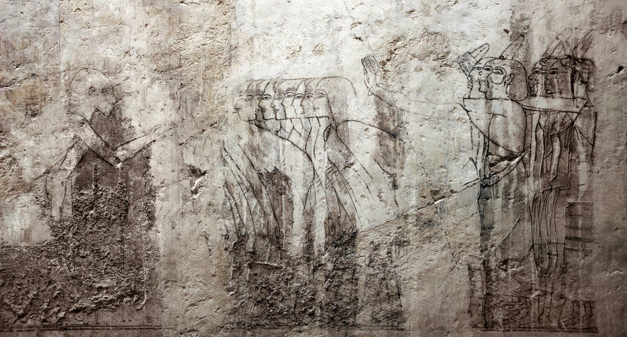埃及古代：装饰 Vizier Ramose 墓（第 18 王朝）的未完成图画。 卢克索，西岸，埃及贵族墓 作者 埃及第十八王朝