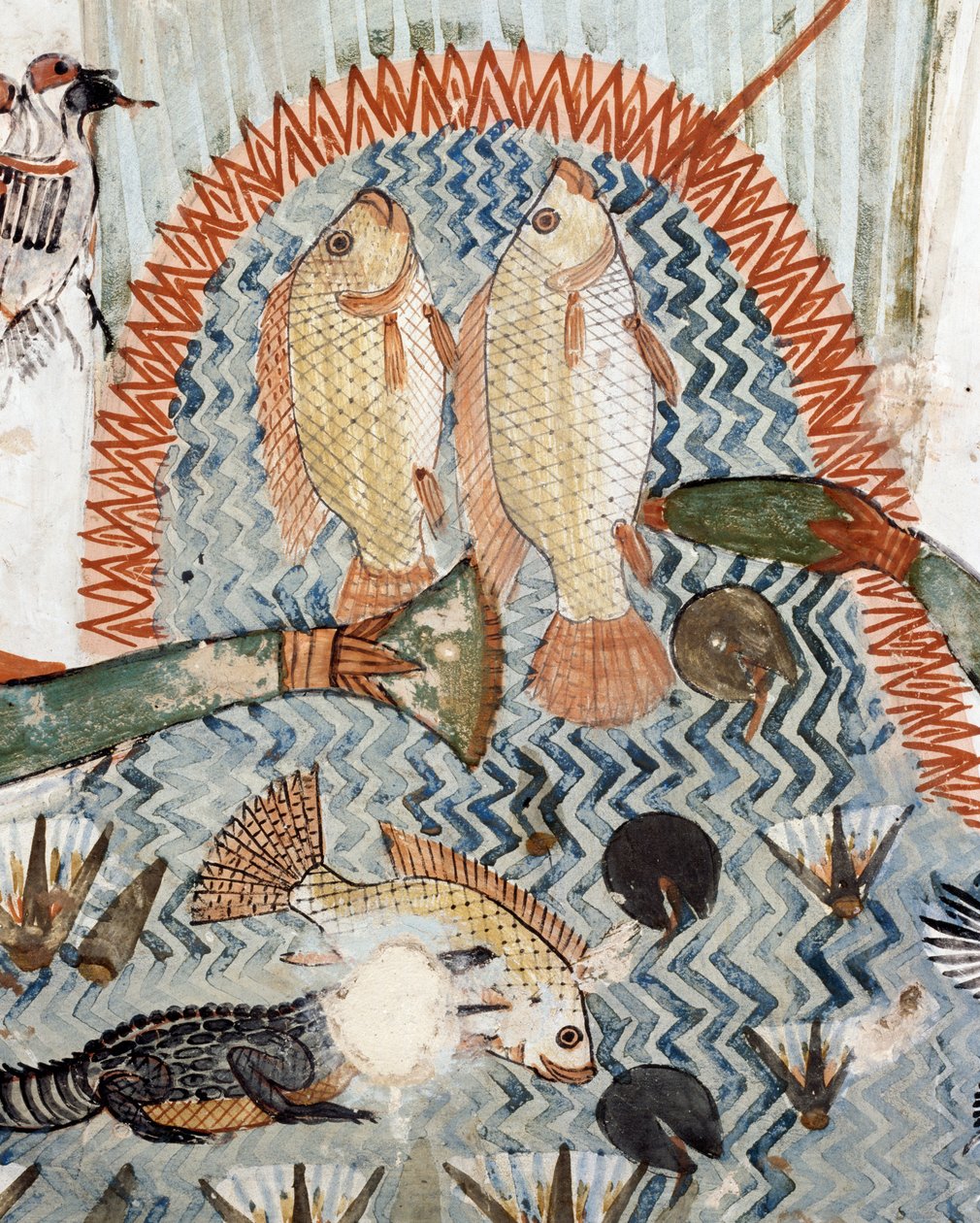 鱼，沼泽地狩猎和捕鱼场景中的细节，壁画，北墙，纵室，底比斯Sheikh Abd el-Qurna TT69墓，（联合国教科文组织世界遗产目录 作者 埃及第十八王朝