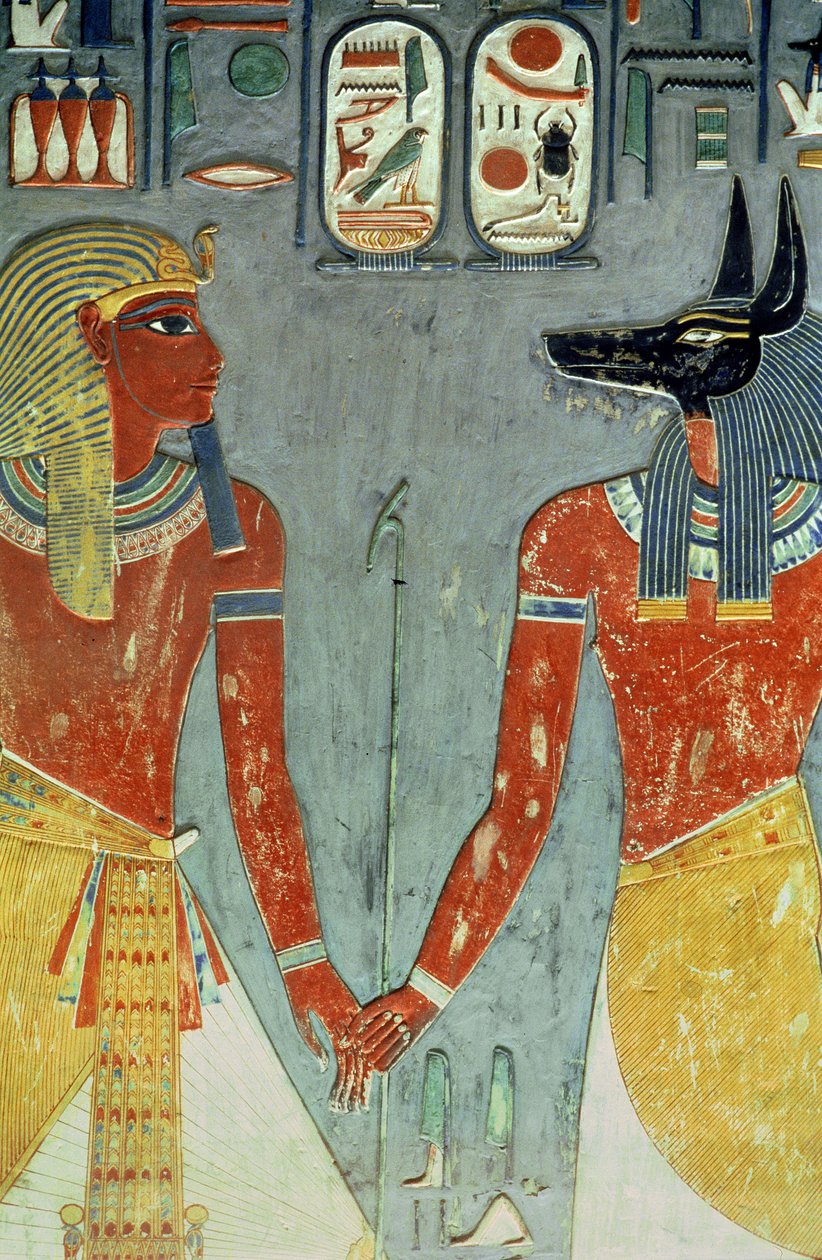 Horemheb和Anubis，来自Horemheb之墓（公元前13233年至1595年）新王国（壁画） 作者 埃及第十八王朝