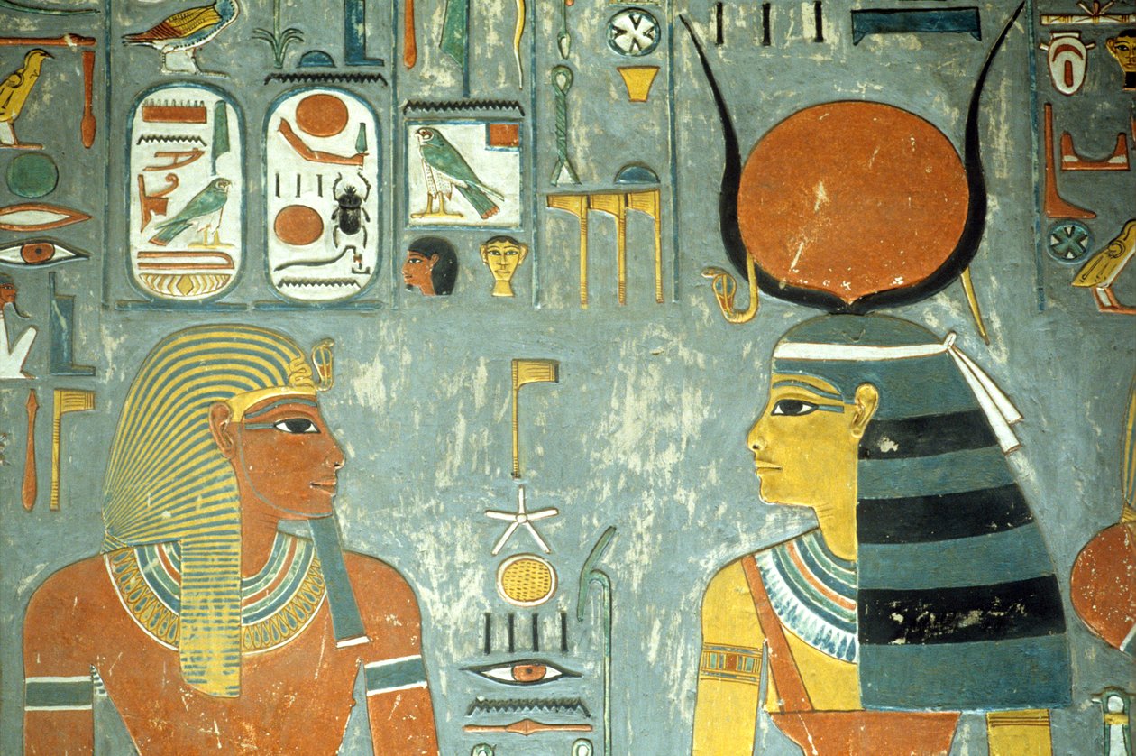 Horemheb和Hathor，来自Horemheb墓（公元前1323-1295）新王国（壁画）（细节218340） 作者 埃及第十八王朝