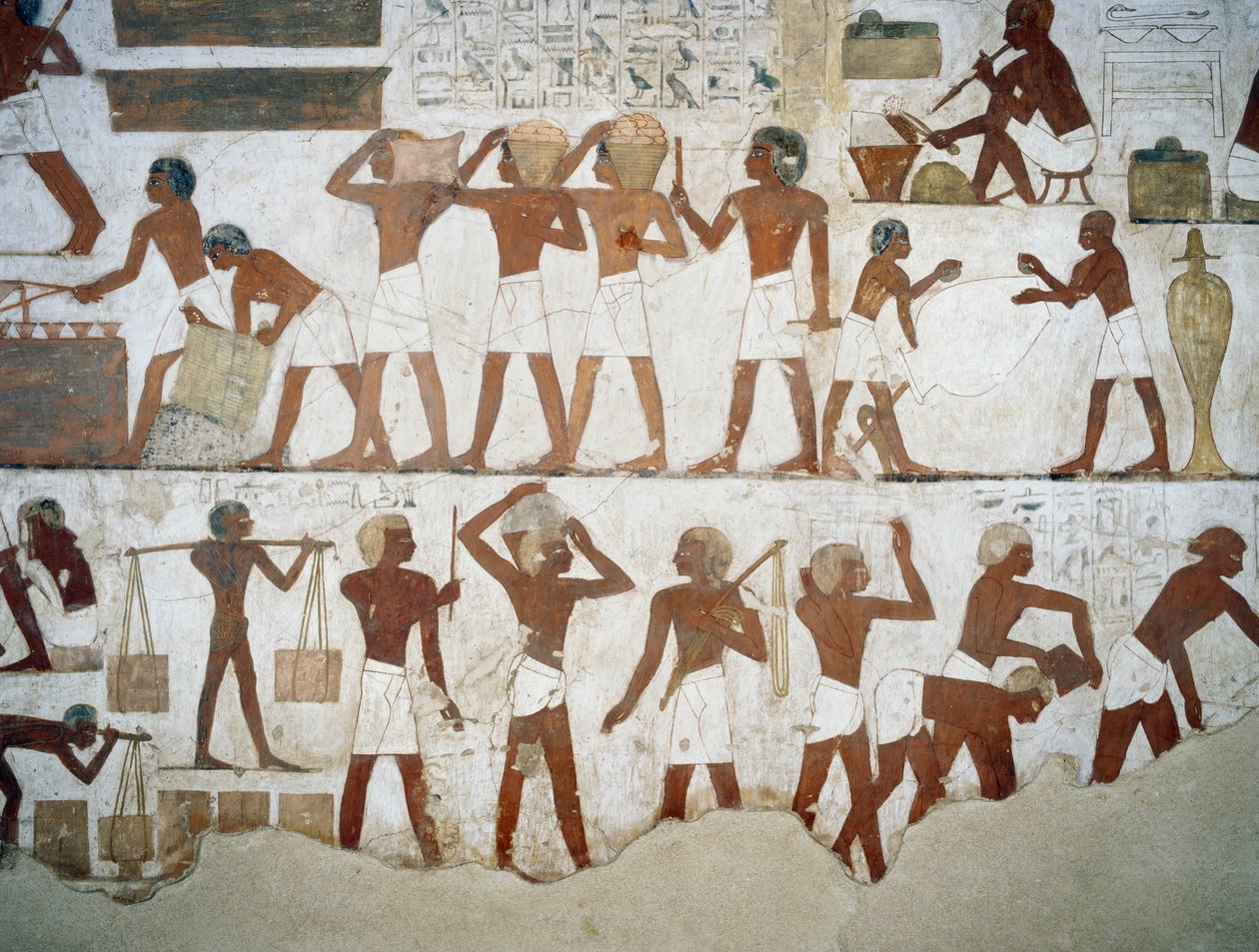 陶工和工人，雷克米尔墓中的壁画细节，卢克索的Sheikh Abd el Qurnah Necropolis，底比斯（联合国教科文组织世界遗产名录）。 作者 埃及第十八王朝