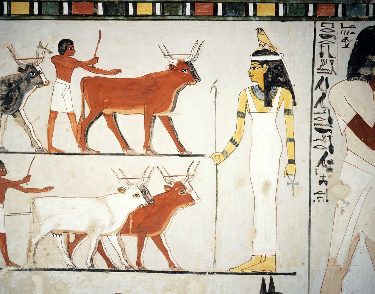 伊门泰特女神前的牧羊人和牛群，壁画，南墙，纵室，底比斯 TT69 号古墓，谢赫-阿卜杜勒-库尔纳（Sheikh Abd el-Qurna）（联合国教科文组织世界遗产名录 作者 埃及第十八王朝