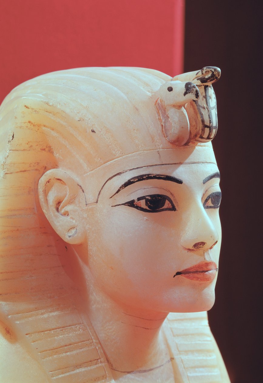 来自Tutankhamun墓（公元前1370-52）新王国（雪花石膏）的其中一个罐头瓮的塞子 作者 埃及第十八王朝