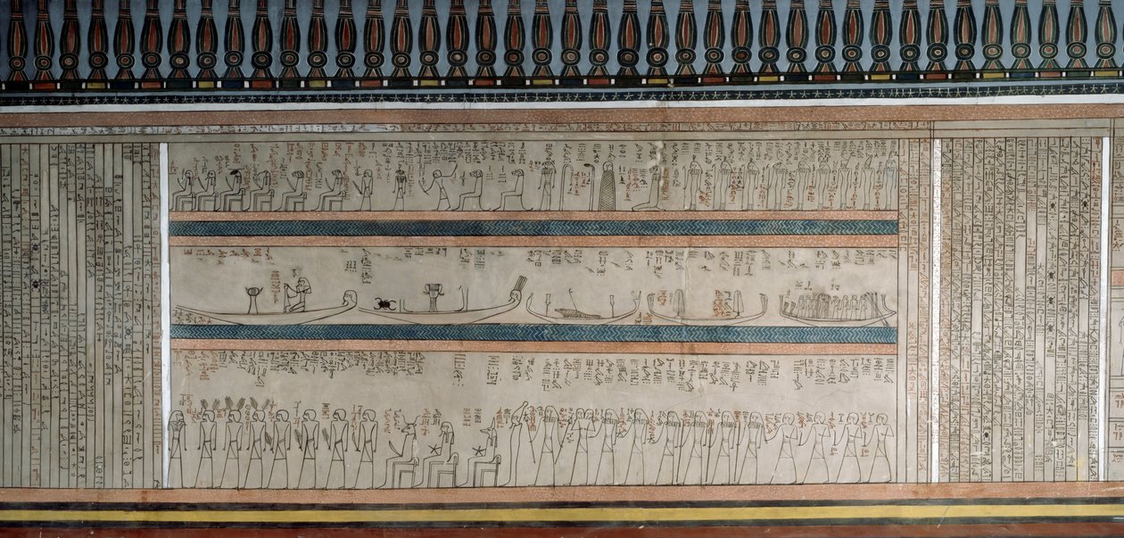 阿姆杜瓦之书》中的文字和数字，阿蒙霍特普二世墓室壁画的细节，卢克索国王谷，底比斯（联合国教科文组织世界遗产名录）。 作者 埃及第十八王朝
