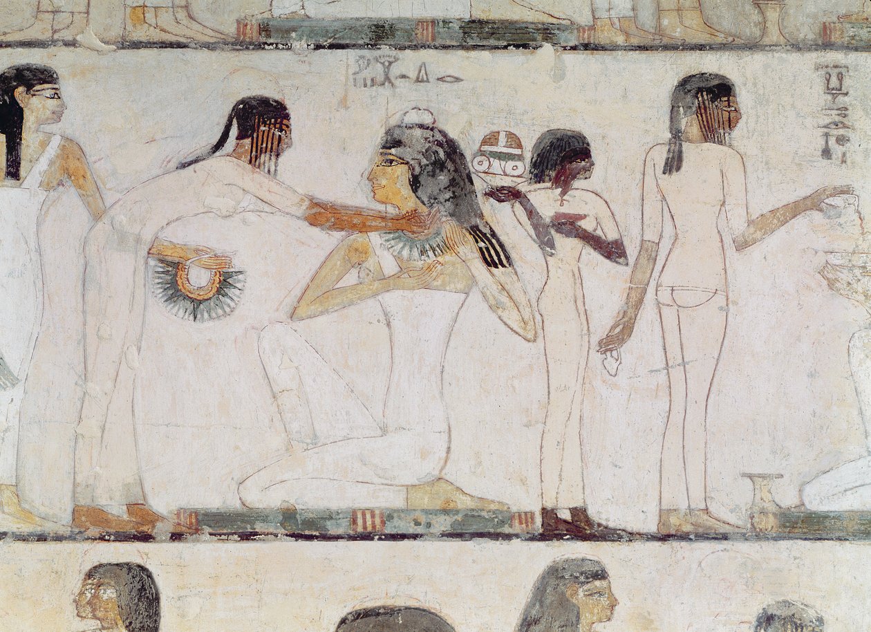 Noblewomen的厕所，来自Rekhmire墓，Tuthmosis III和Amenhotep II，新王国（壁画） 作者 埃及第十八王朝