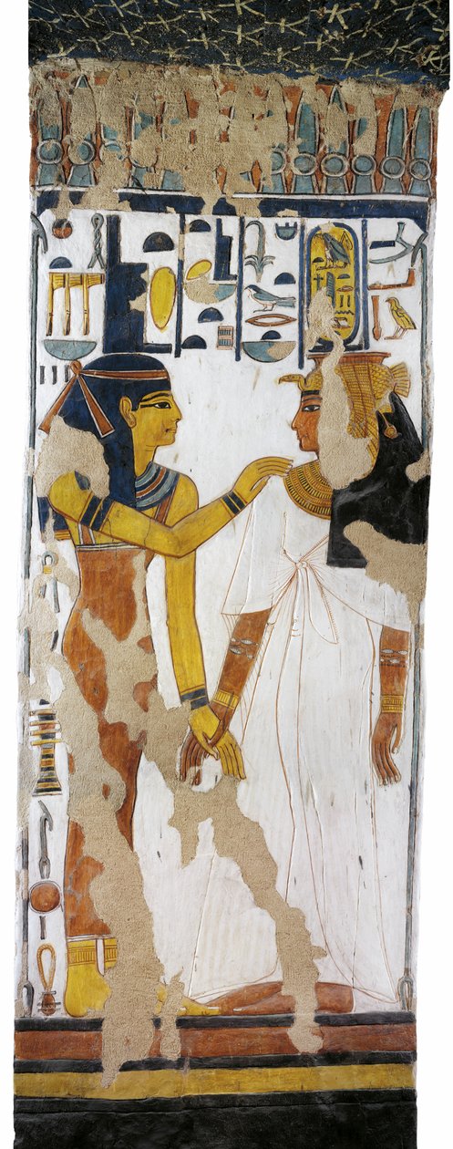 Egypt, Thebes, Luxor, Valley of the Queens, Tomb of Nefertari, mural painting of Isis and queen on pillar in Burial chamber from 19th dynasty 作者 埃及第19王朝