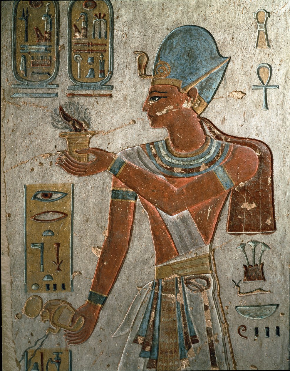 Egyptian Antiquit: Pharaoh Ramses I (1320-1310 BC) represents burning incense and pouring water at a ceremony. Volume of Ramses I, Valley of the Kings, Egypt 作者 埃及第19王朝