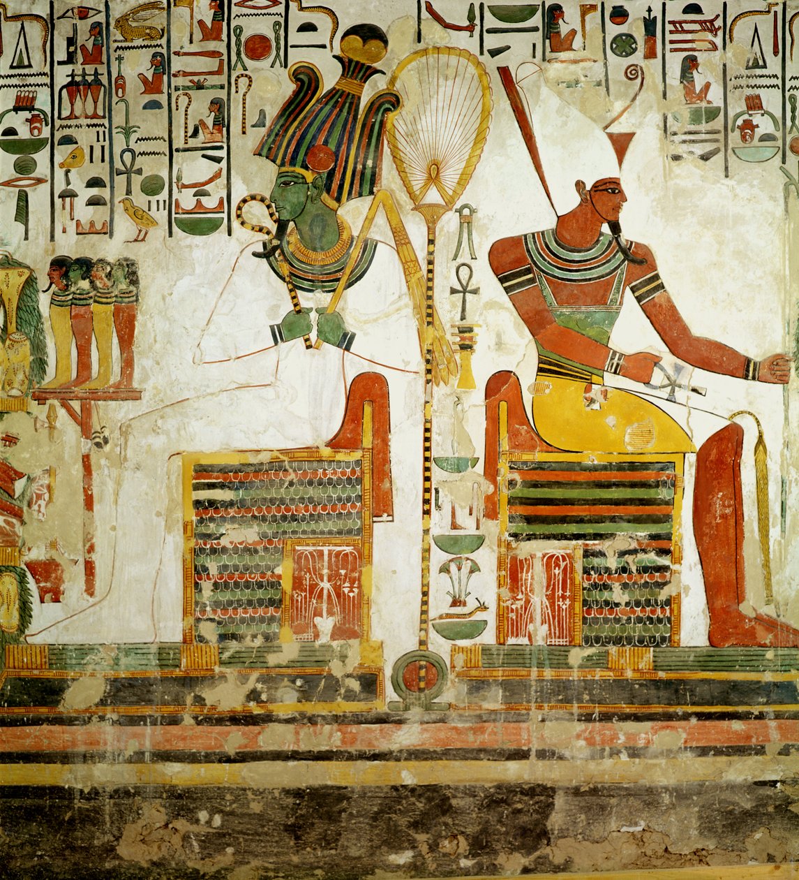 The Gods Osiris和Atum，来自新王国奈费尔塔里墓（壁画） 作者 埃及第19王朝