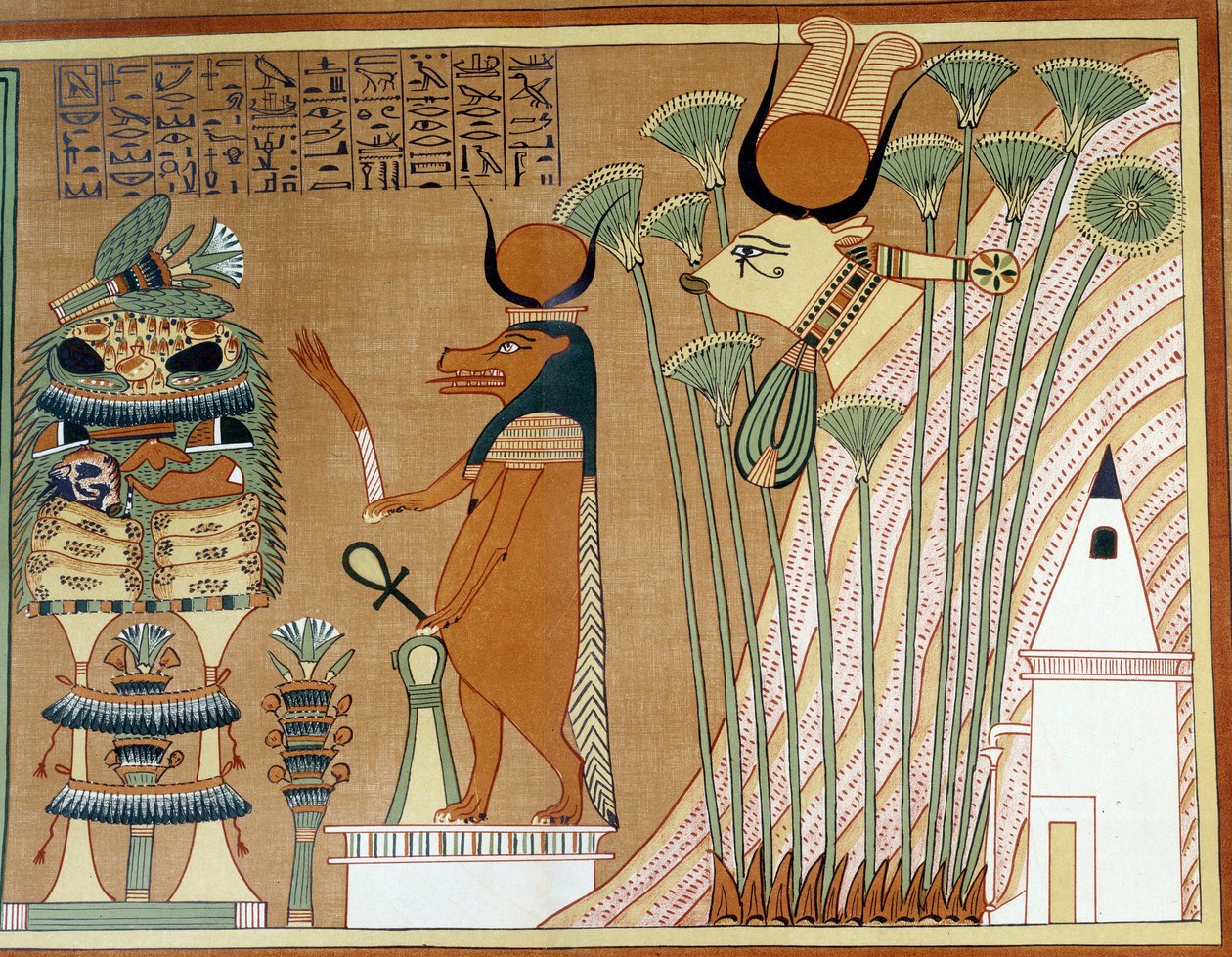 纸莎草纸中的 "Thoueris "和 "Hathor"。学院与底比斯的阿尼纸莎草纸相似 作者 埃及第19王朝