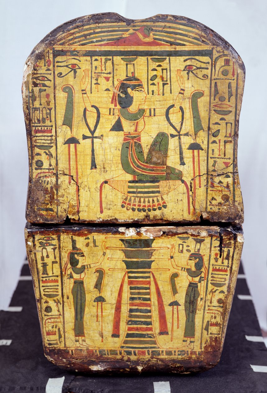 可能在Deir El-Bahri发现的Nesyamun木乃伊棺材的端部视图，新王国，约公元前1100年（漆木）。 作者 埃及第20王朝