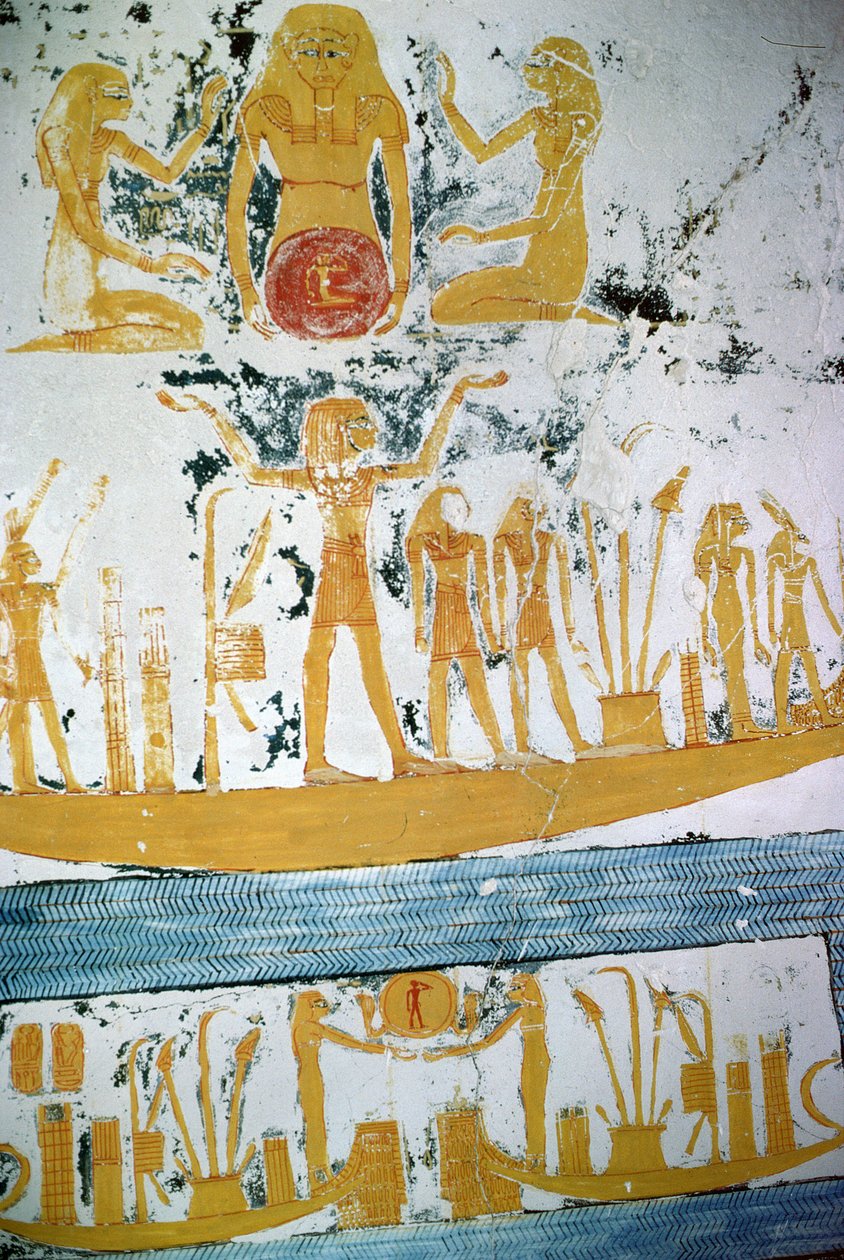 来自新王国拉美西斯六世（公元前1145-1137）（壁画）的夜船 作者 埃及第20王朝