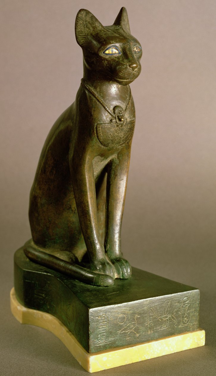 Statuette of a cat representing the goddess Bastet, bearing the cartouche of Psamtek I, Saite Period, c.664-610 (bronze & gold) 作者 埃及第26王朝