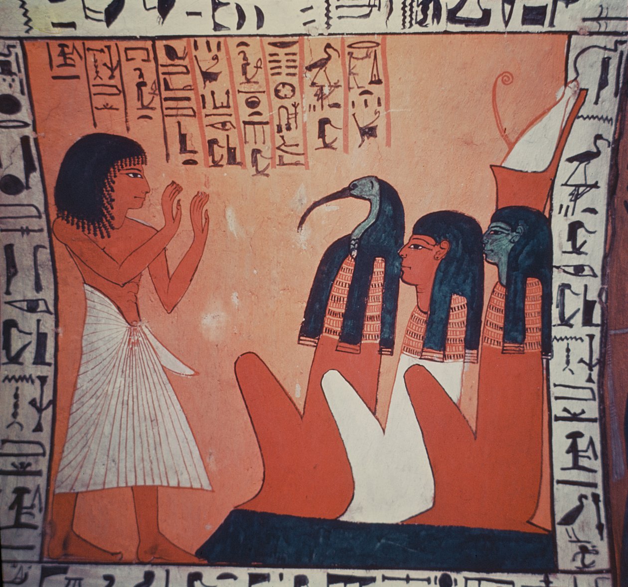 坟墓画描绘了奥西里斯，伊希斯和透特之前的离去 作者 埃及第二王朝