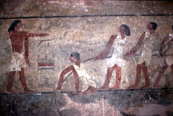 克努姆霍特普二世墓中的渔民拖网画，旧王国，公元前2600-1500年（壁画）。 作者 埃及第四王朝