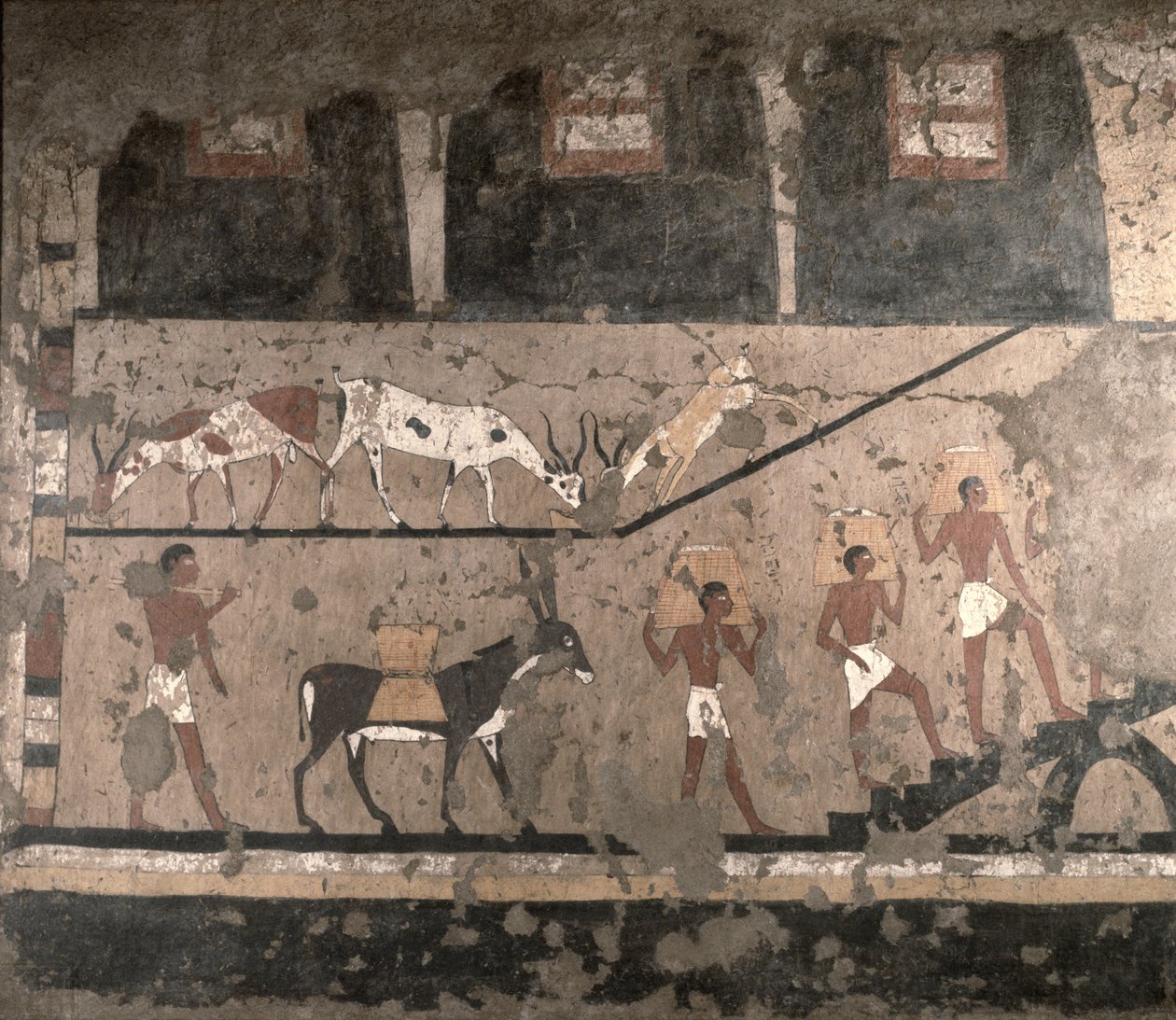 农业场景，壁画从旧国王国Sakkara的Mastaba移除，公元前244-4-2345（彩绘石灰石） 作者 埃及第五王朝