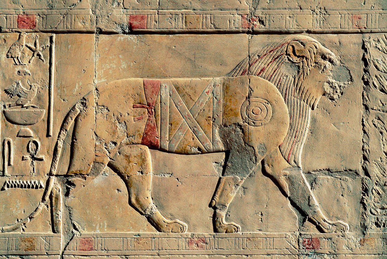 狮子，Senenmut，哈特谢普苏特神庙，Dayr al-Bahri，埃及 作者 埃及人埃及人
