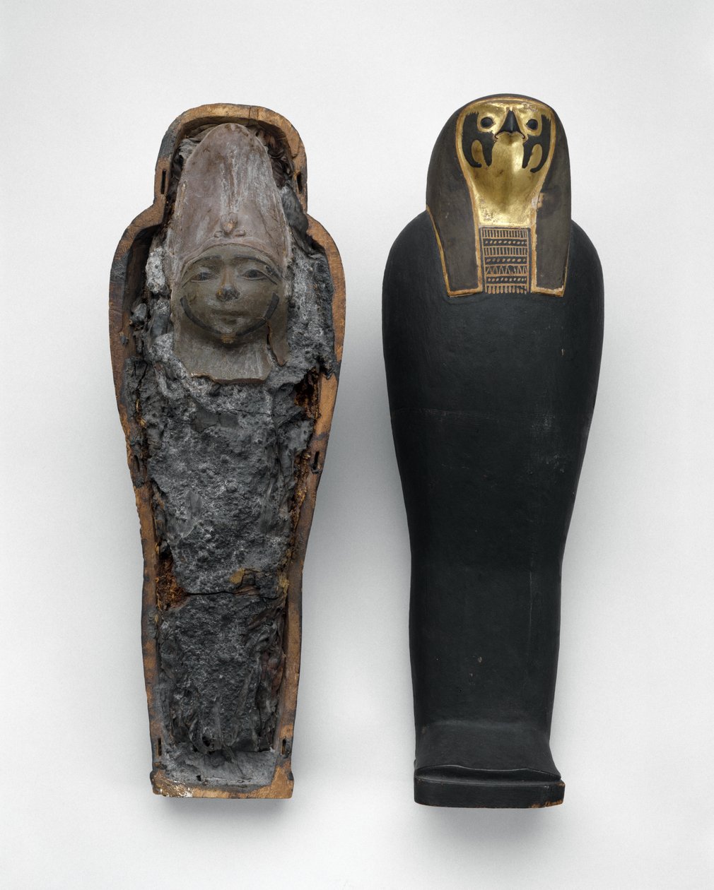 猎鹰形棺材，配以木乃伊，公元前332-30年（涂漆和镀金木材，谷物，泥土，亚麻和蜡） 作者 埃及托勒密时期