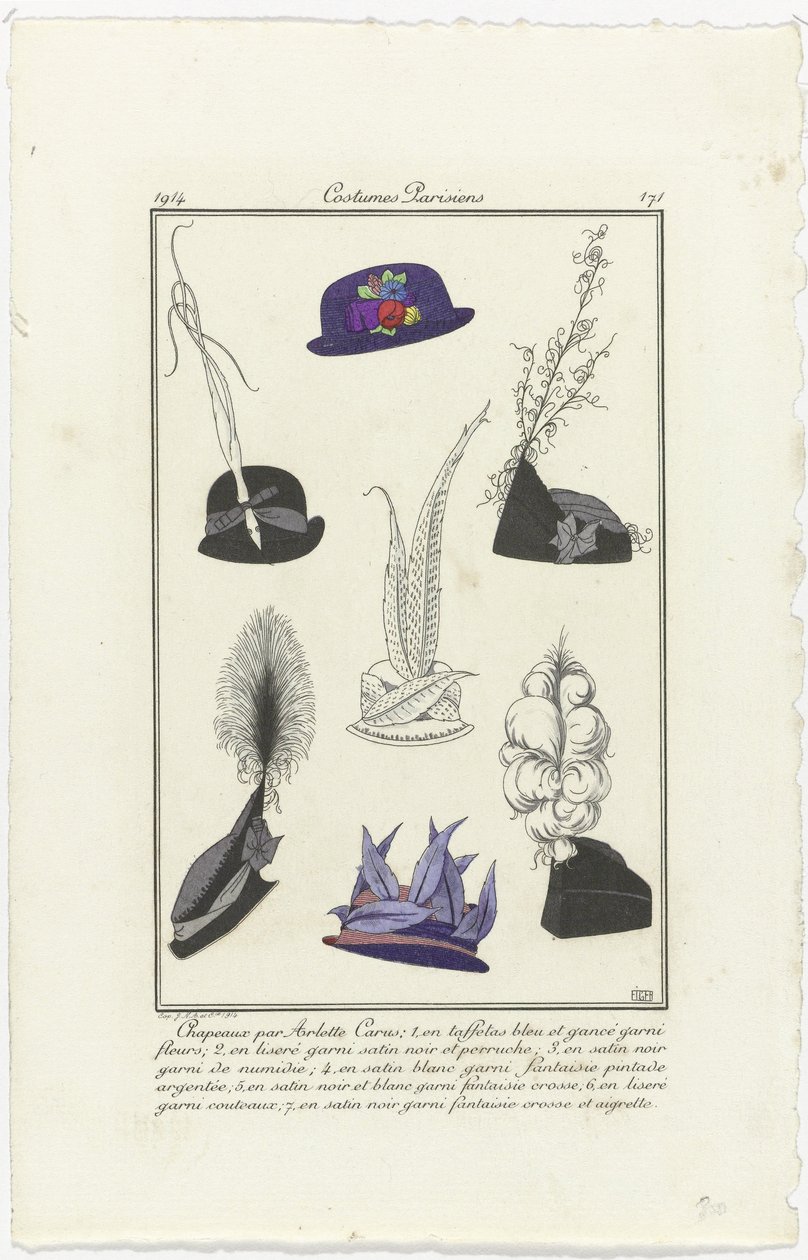 配饰
Journal des Dames et des Modes，Costumes Parisiens，1914 年，第 171 期：Arlett 的帽子 (...) 作者 艾格峰