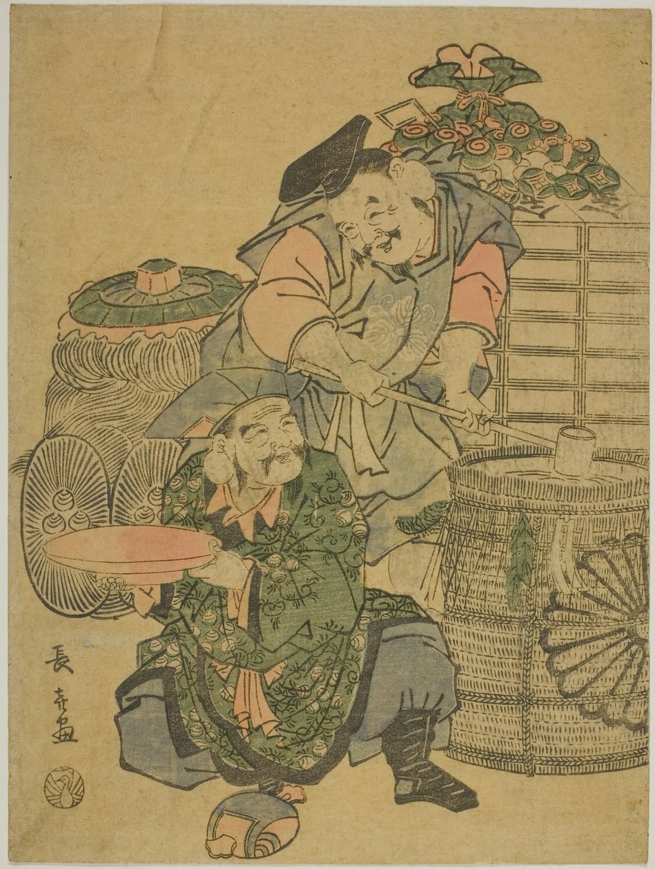 惠比寿和大黑天品尝清酒 作者 荣斋斋