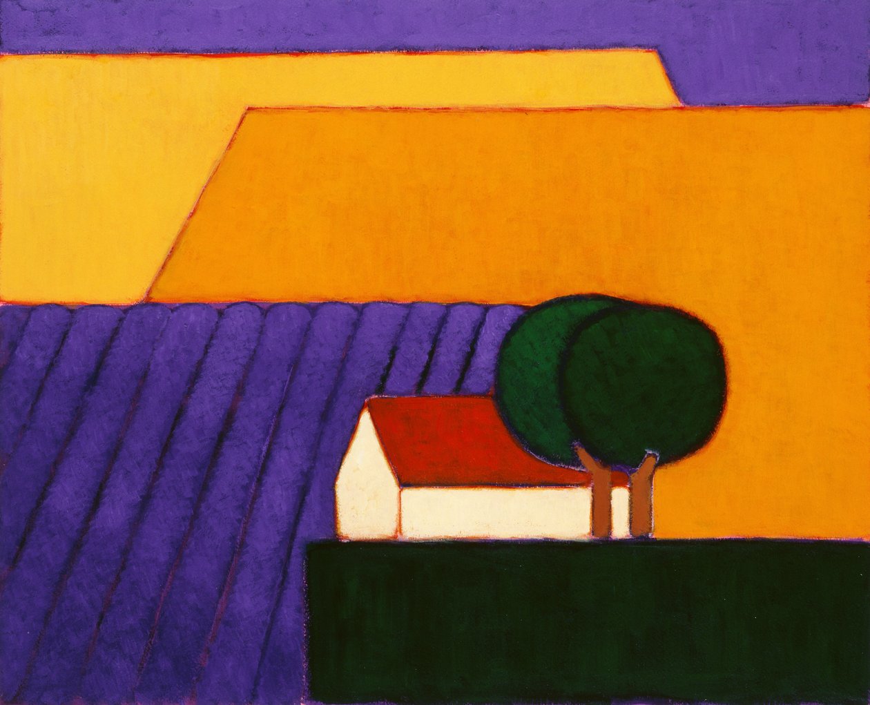 薰衣草田，普罗旺斯，2004年（纸上丙烯酸） 作者 Eithne当代艺术家多恩