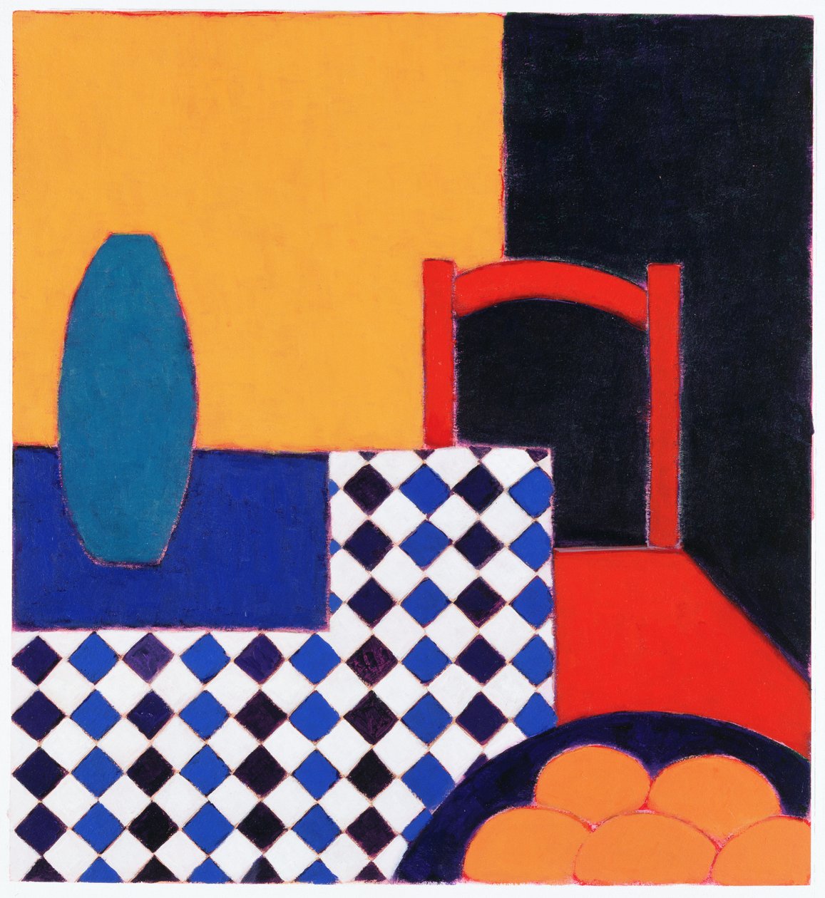 静物与红椅子，2002年（纸上丙烯酸） 作者 Eithne当代艺术家多恩