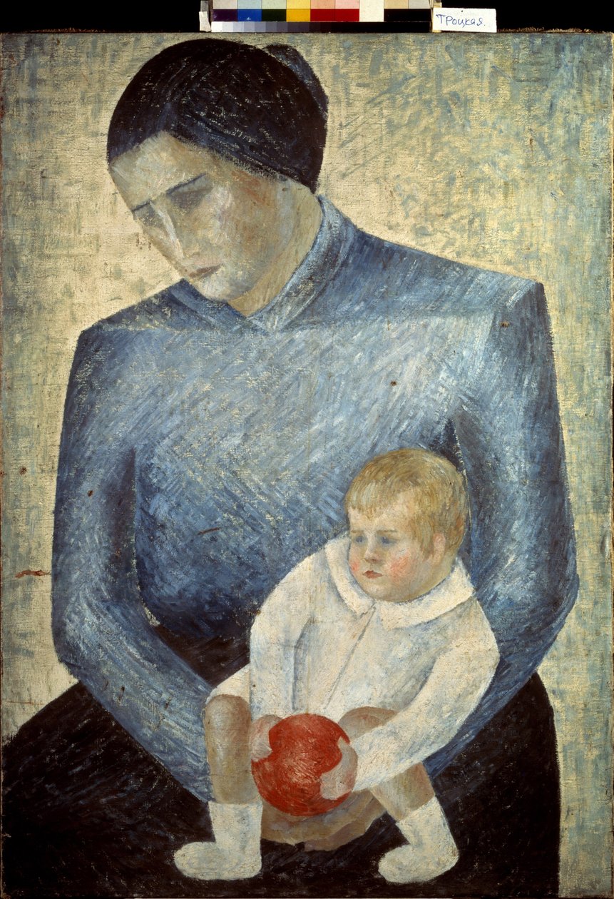 孩子用桔子。 叶卡捷琳娜·彼得罗娃·特洛伊茨卡娅 (Petrova-Troitskaya) (1900-1932) 绘画，布面油画 作者 叶卡捷琳娜·彼得罗娃·特洛伊茨卡娅