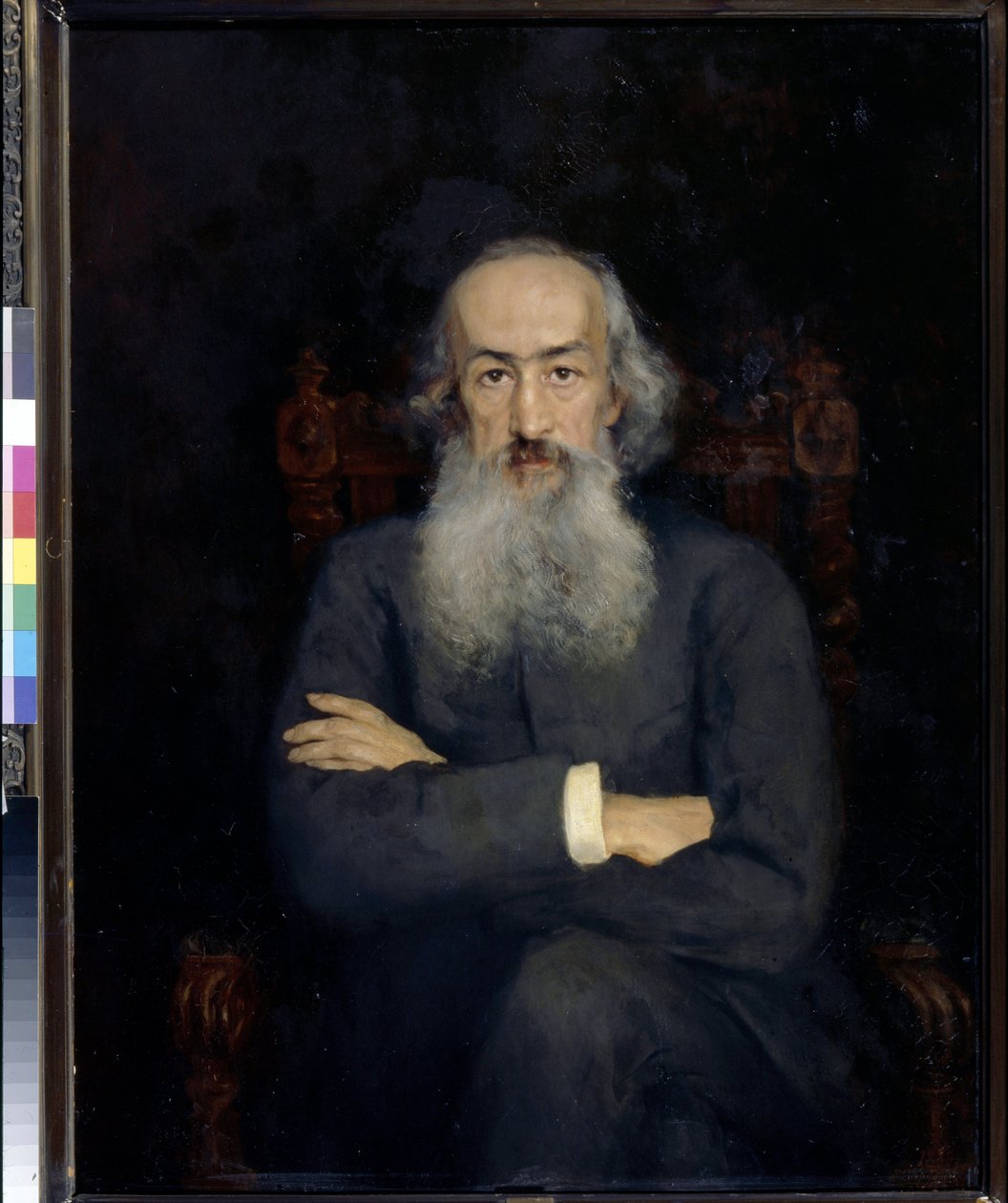历史学家康斯坦丁·贝斯图耶夫·里奥米内 (Bestoujev-Rioumine) 的肖像 (1829-1897) - 叶卡捷琳娜·谢尔盖耶夫纳·扎鲁德纳亚·卡沃斯 (1862-1918) 绘画，布面油画 (101x79 厘米) 作者 叶卡捷琳娜·谢尔盖耶夫娜·扎鲁德纳亚·卡沃斯
