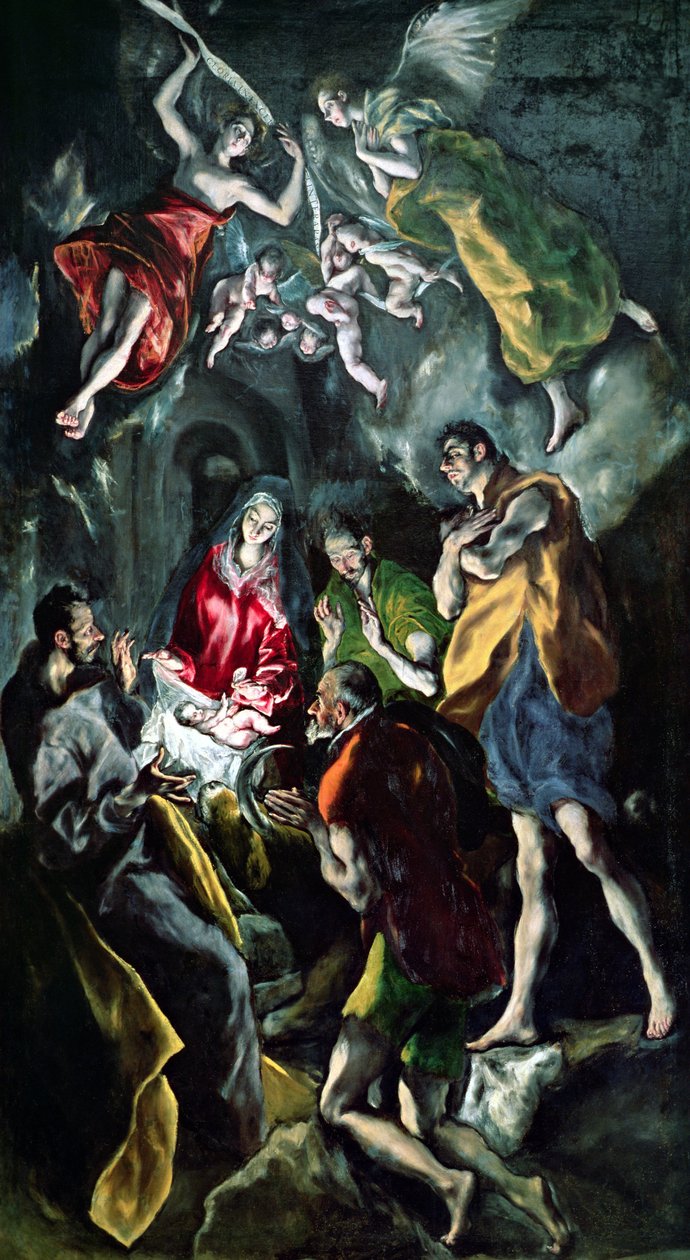 牧羊人的崇拜，来自Santo Domingo el Antiguo Altarpiece，c.1603-14 作者 埃尔·格列柯
