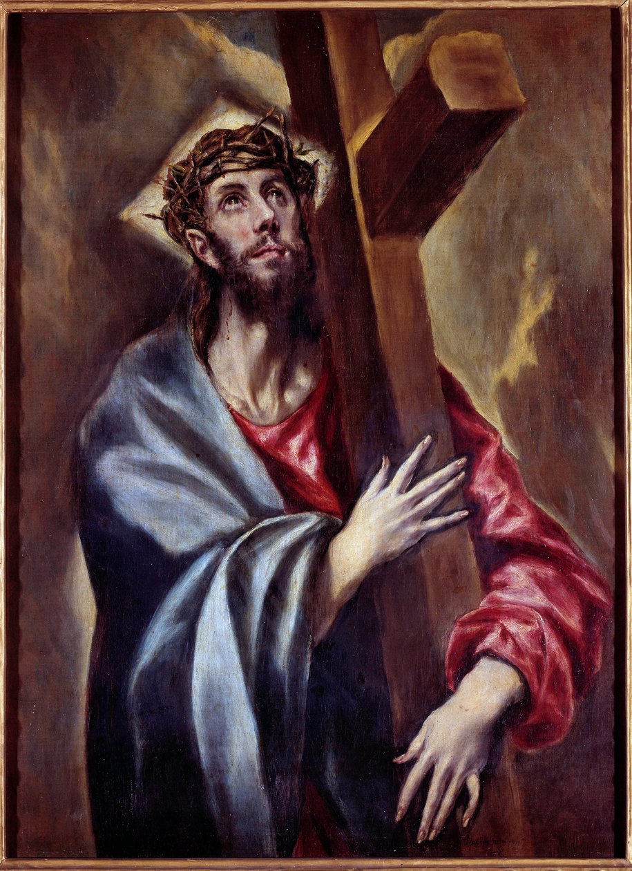 背负十字架的基督 多梅尼科斯·西奥托科普洛斯 (Domenikos Theotokopoulos dit El Greco) (1541-1614) 1605 年作画。 1,08x0,78 m 马德里，普拉多博物馆 - 基督背着十字架。 Domenikos Theotokopoulos 的画作 El Greco (1541-1614) 1605。1.08 x 0.78 m。 普拉多穆斯 作者 埃尔·格列柯